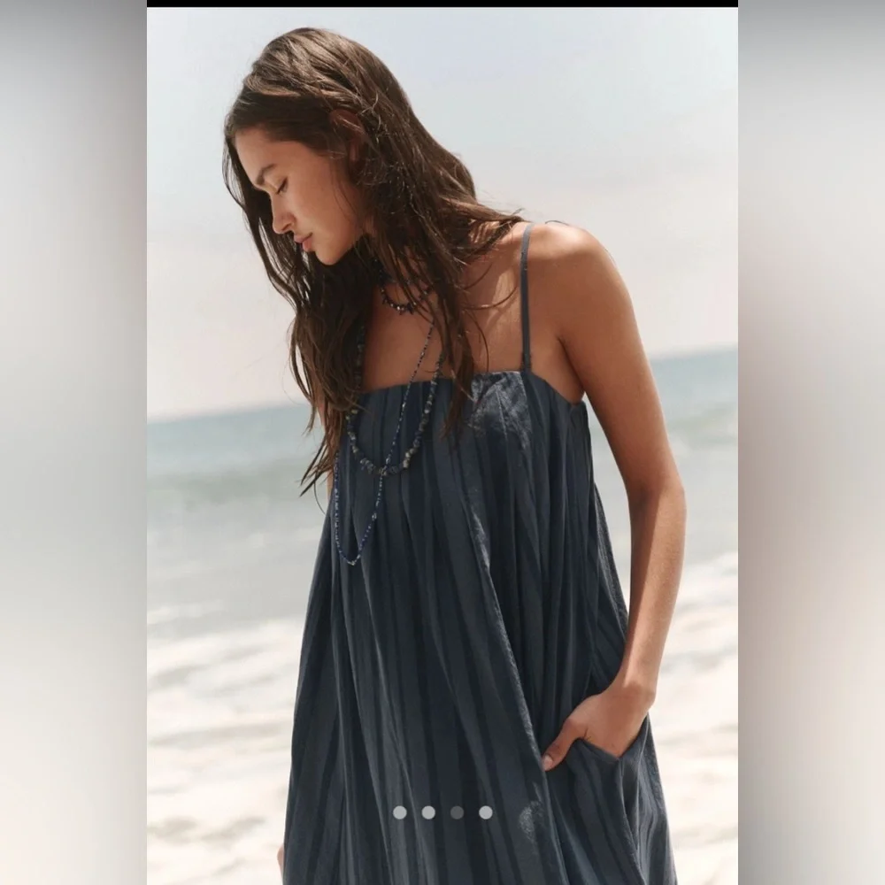 NWT Free People All for Sun Blue Striped Cotton Maxi Dress Small - Picture 2 of 13